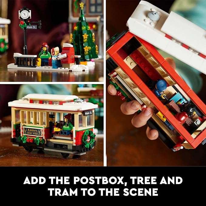 LEGO Holiday Main Street Building Set 10308 for Adults and Family Christmas Village Building Kit Holiday Display Set with Shops Streetcar and 6 Minifigures Christmas Decoration to Build Together