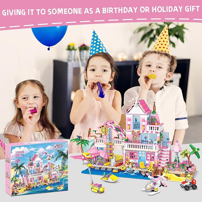 Beach Villa Building Block Set Deluxe 2-Story Vacation Resort with Pool Palm Trees &amp Fun Details STEM Toy for Kids Teens