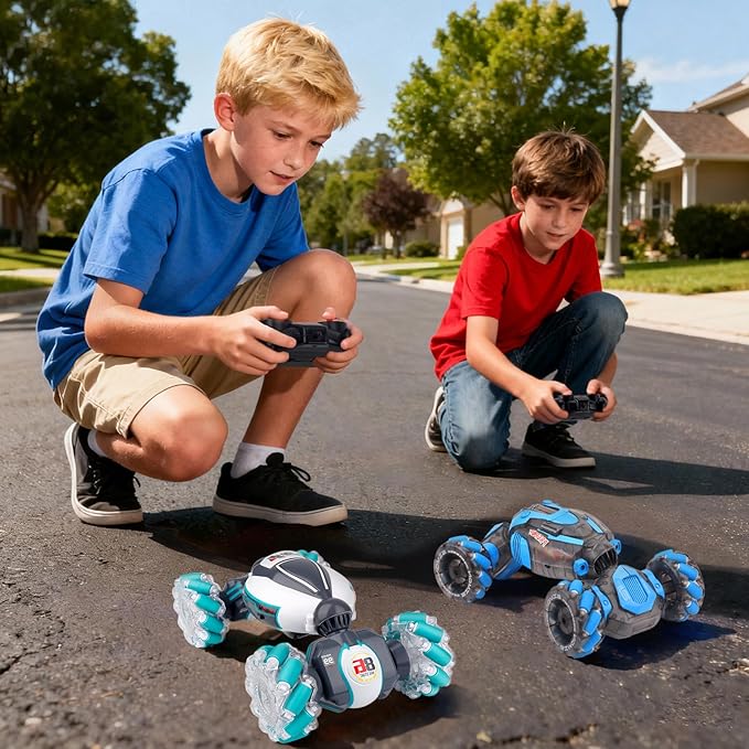 PREPOP Gesture Sensing RC Stunt Car Birthday for Age 6 7 8-12 13+ Year Old Boys - Cool Toys for Kids Hand Controlled Remote Control Twist Vehicle with Lights &amp Music 4WD Rotating
