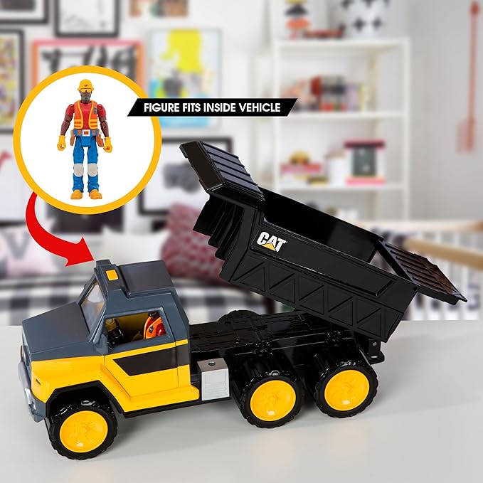 Cat Construction Workforce Hauler Action Set 18-Piece Kids Construction Toy Playset with Freewheeling Hauler Truck Lights &amp Action-Activated Sounds 4-Inch Figure Tools &amp Accessories Ages