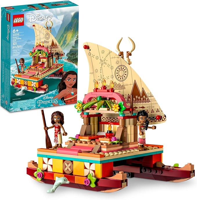 LEGO Disney Princess Moana's Wayfinding Boat Building Toy 43210 Disney Princess Toy Set with Moana and Sina Mini-Dolls Dolphin Figure Disney-Inspired Pretend Play Toy for Kids Boys Girls Ages 6+