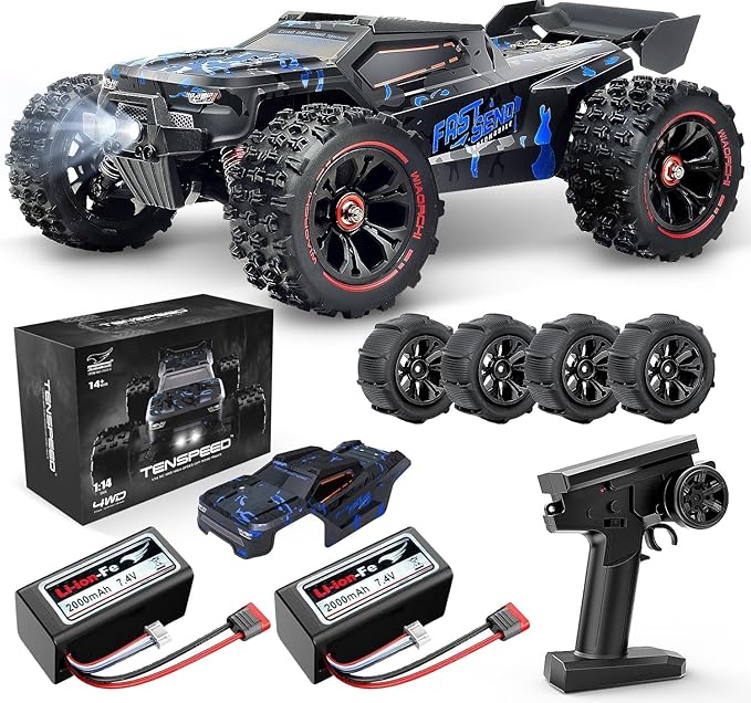 1:14 Scale RC Cars for Adults 60KPH High Speed RC Truggy 4X4 Off-Road Remote Control Truck Waterproof Electric Car with 2S Battery All Terrain RC Vehicle for Snow Sand Beach &amp Rocky Surfaces