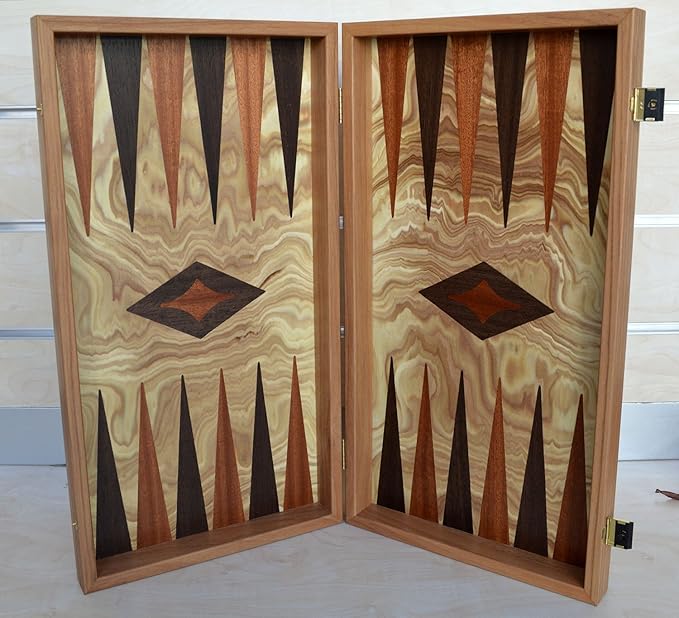 Manopoulos Olive Wood Traditional Backgammon Set - 19 Olive Wood Chips for 2 Players Ages 12+