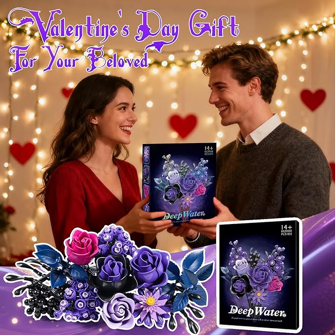 Gohero Purple Roses Building Blocks Set (822PCS) - Lego Compatible Flowers for Adults Gothic Home Decor for Women &amp Teen Girls Making It an Ideal Gift for Halloween Valentine's Day.
