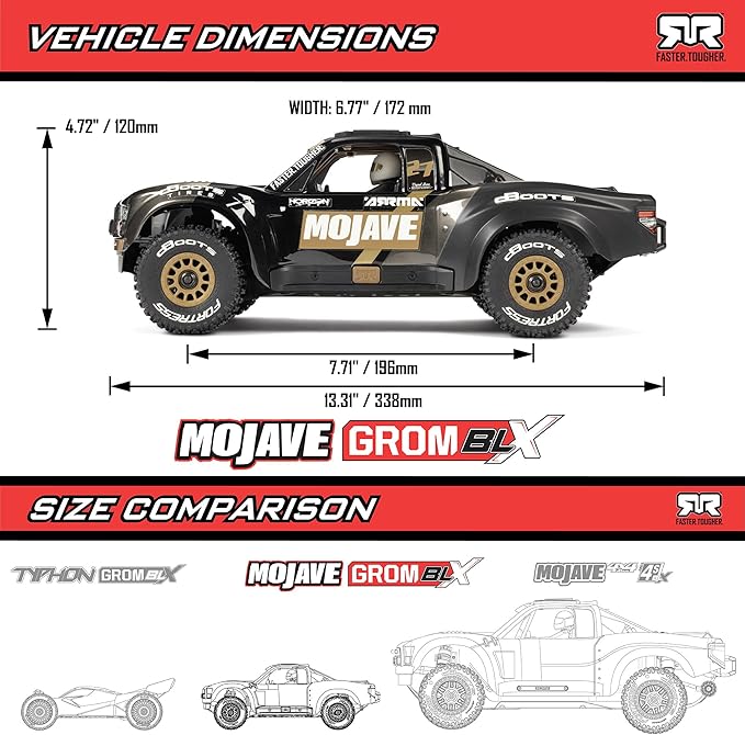 ARRMA RC Truck Mojave GROM 4X4 223S BLX BRUSHLESS Small Scale Desert Truck RTR (Battery and Charger Not Included) with DSC Black ARA2304T1