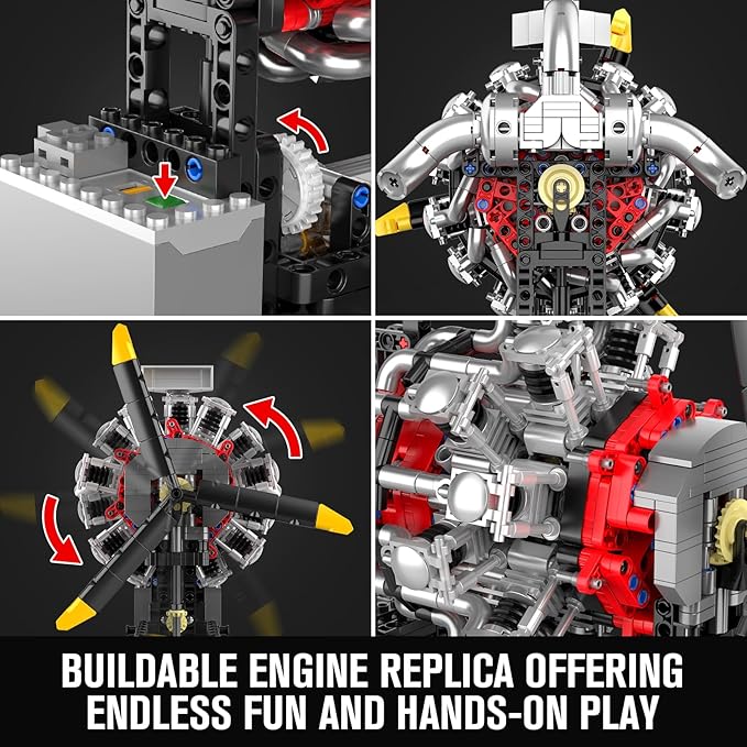 Mould King 10211 Aircraft Engine Model That Works 1147PCS Transmission Engine Battery/Motor Building Sets STEM Toy Gift for 14+ Teens &amp Adults V8 Engine Series for Display Collection