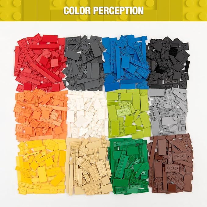 1200 Pieces Flat Pieces 9 Sizes Classic Moc Parts and Pieces Tiles Expansion Set - Compatible with All Major Brands Building Bricks Bulks for Smooth Surface 12 Colors
