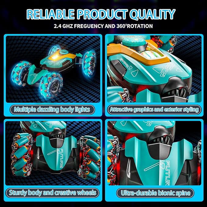 Gesture Sensing RC Stunt CarRemote Control Car Toys for Ages 5-7-13with Lights Music Spray4WD 360° Spins All Terrains Kids Toys RC Cars3-6 Year Old Boy Birthday Gift &amp 3-12 Best Gift for Kids
