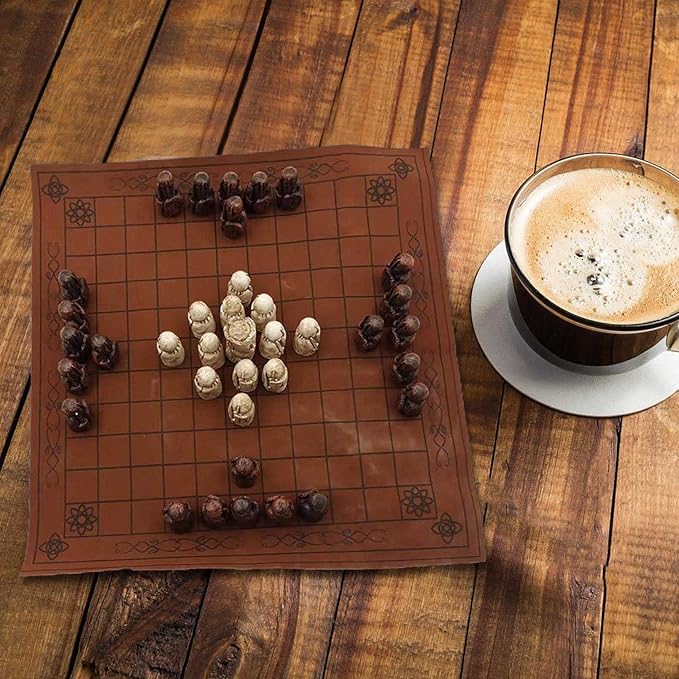 Hnefatafl Viking Chess SetClassic Historic European Tabletop Asymmetric War GameAuthentic Traditional Two-Player Strategy Board GameTravel Games with Leather Chessboard