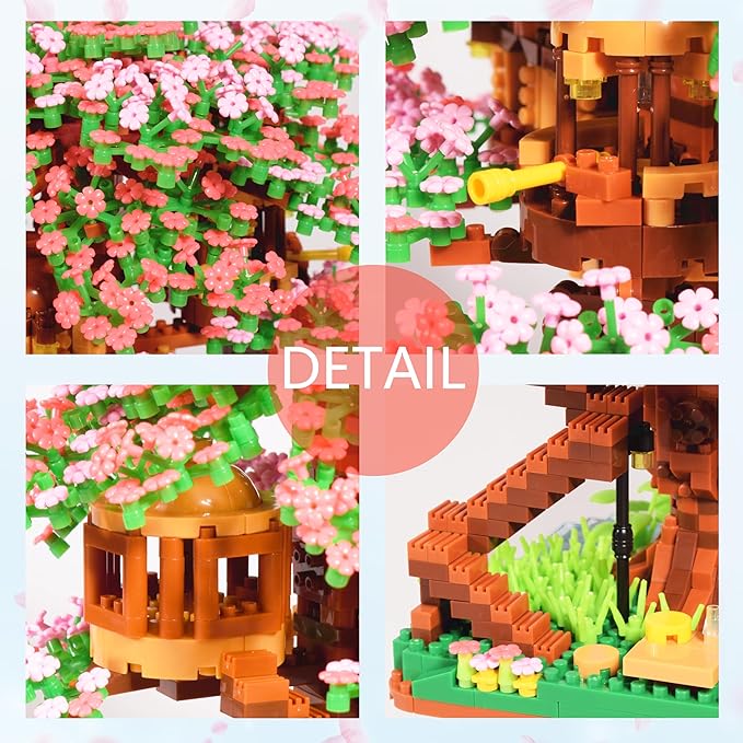 Cherry Blossom Tree Building Block Set Gift for Adults Cherry Bonsia Treehouse Micro Building Blocks Japanese Sakura Flowers House 2138PCS