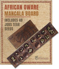 Africa Heartwood Project African Oware Mancala Board - Wooden Folding Mancala Square Shape Hand-Carved Solid Wood with Elephant Design 48 Seeds and Instructions Included
