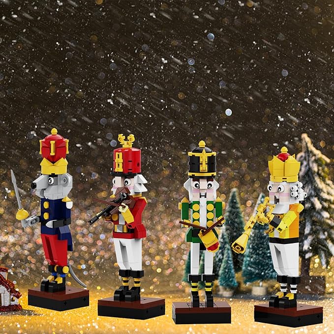 Christmas Nutcracker Building Kit - Xmas King and Soldier Set a 4-in-1 for Teenagers as Puzzle Toys Compatible with Lego for Desktop Ornament Model (697 Pcs)