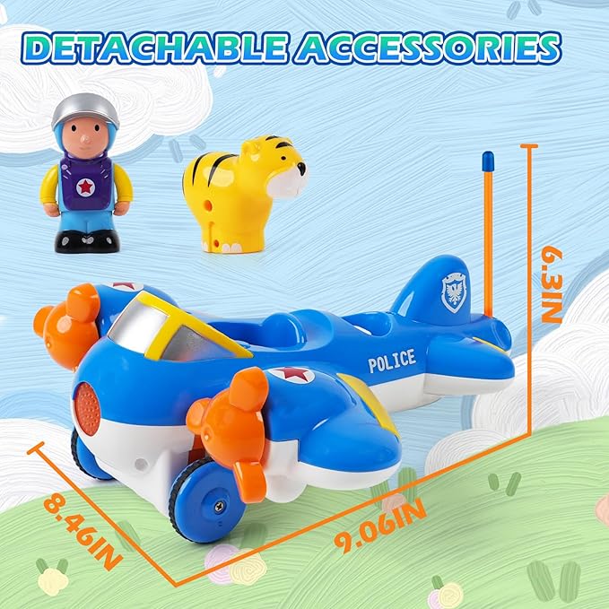 Remote Control Airplane for Kids - Birthday Gifts for Boys Toddlers Ages 18+ Months 2 3 4 5 Year Old RC Cartoon Aircraft Toy with Lights Music and Easy Control