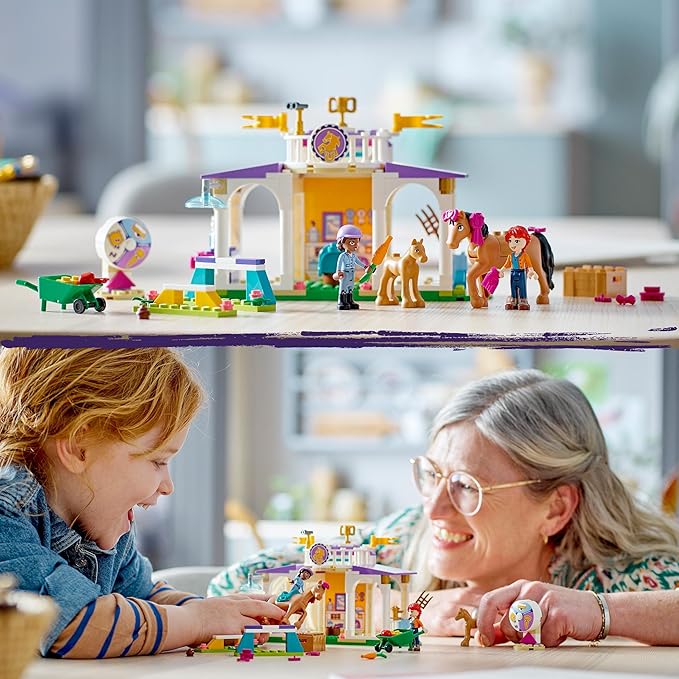 Lego Friends Riding School Set with 2 Toy Horses Aliya and Mia Mini Dolls Riding Stable and Horse Toy Animal Care Gift for Children Girls and Boys from 4 Years 41746
