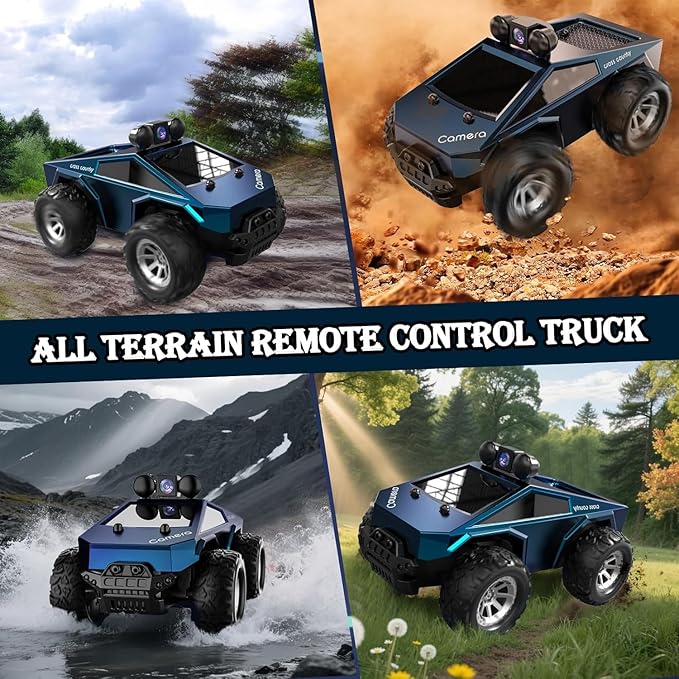1:28 Scale FPV Monster Truck RC Cars with 720P HD Camera 2.4GHz Remote Control Car All-Terrain Off-Road RC Truck with Body Light 2 Rechargeable Batteries Toy Gift for Kids Adults Boys