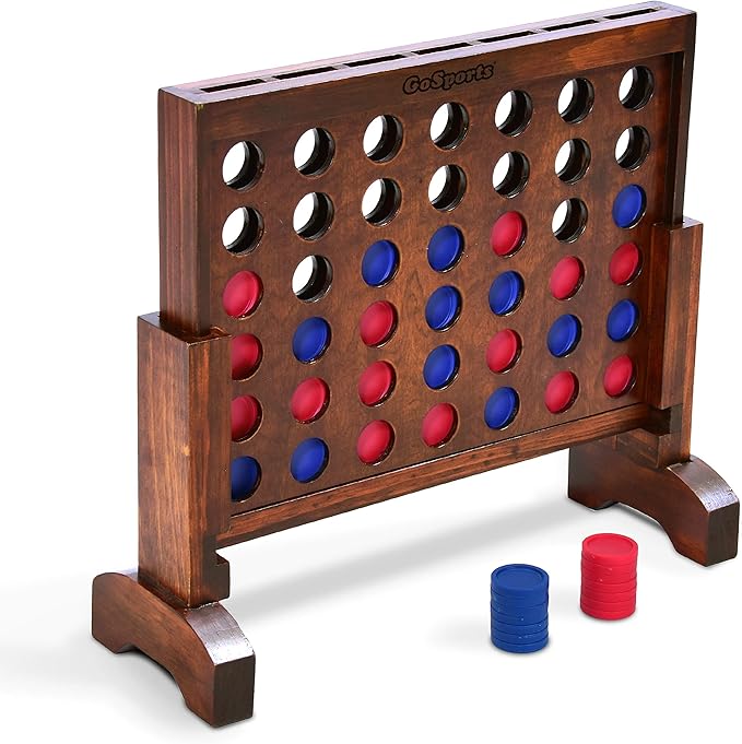 GoSports 1 Foot Width Wooden 4 in a Row Game - Choose White or Dark Stain – Includes Connect Coins Portable Case and Rules