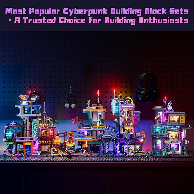 Cyber Couture Galleria Building Set - Cyberpunk Neon City Future Style Toy with Light Kit for Home Decor - Amazing Gift Idea for Boys &amp Girls Adults &amp Sci-fi Lovers 2701 Pcs