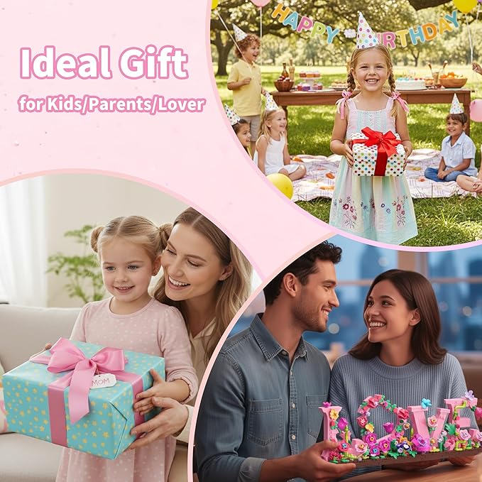 LOVE Heart Floral Building Kit 791PCS DIY Romantic Flower Brick Set Creative Anniversaries Gifts for Women &amp Men Valentine's/Mother's Day Home &amp Desk Decor Present for Ages 6+ Kids Girls