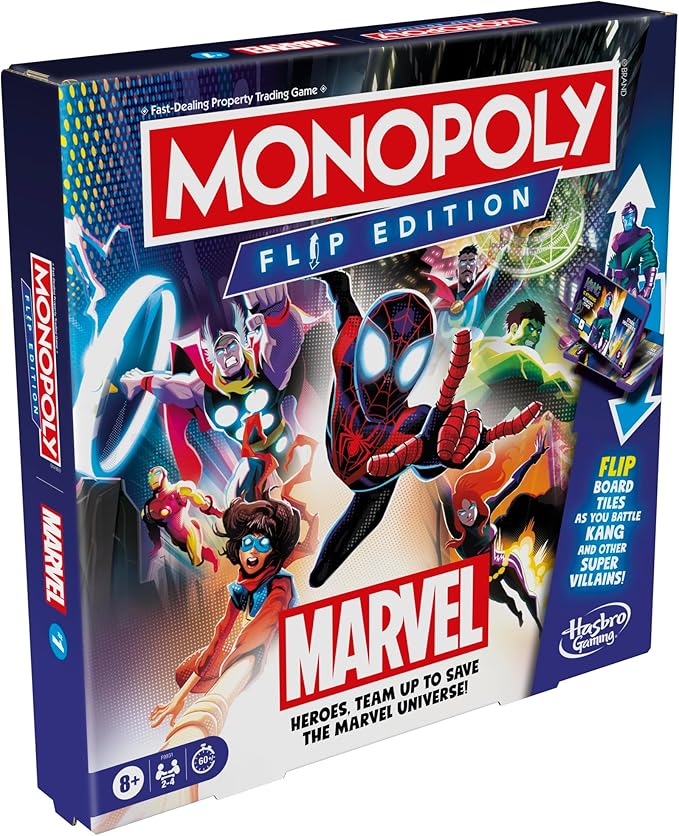 Monopoly Flip Edition: Marvel Board Game | Ages 8 and Up | 2 to 4 Players | Family Board Games for Kids Teens and Adults