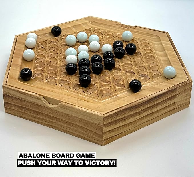 Abalone Board Game Marble Strategy Game Solid Wooden Game with 28 Marbles 2 Player Games Abalone Game Marble Chess Game Intellectual Chess Board Game Strategy Games for Adults