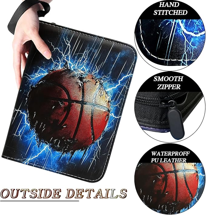 900 Pocket Zippered Basketball Card Binder 9-Pocket Trading Card Album with 50 Removable Sleeves PU Leather Waterproof Sports Card Holder for NBA Basketball Cards Storage Display Case Gift
