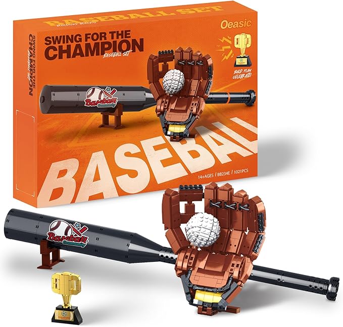 Baseball Building Kit for Adults 1021 PCS – Sports Display Model with Bat Glove Ball &amp Trophy Creative Building Toy for Men Teens &amp Fans Unique Gift Idea &amp Home Office Display Décor