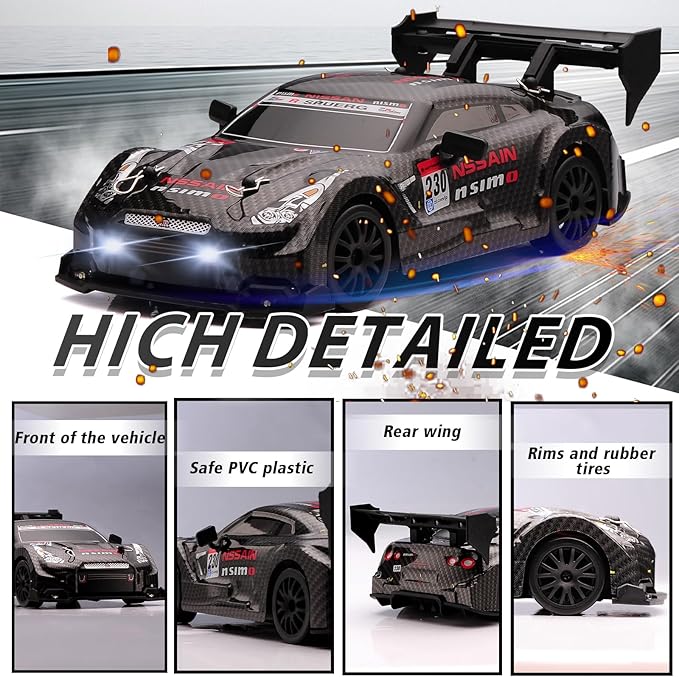 1:24 Scale RC Drift Car4WD 2.4GHz High Speed Racing Hobby Sport Toy Car Vehicle with LED LightsRacing and Drift Wheels for Adult Boys Girls Kids Gift (8601-Black)