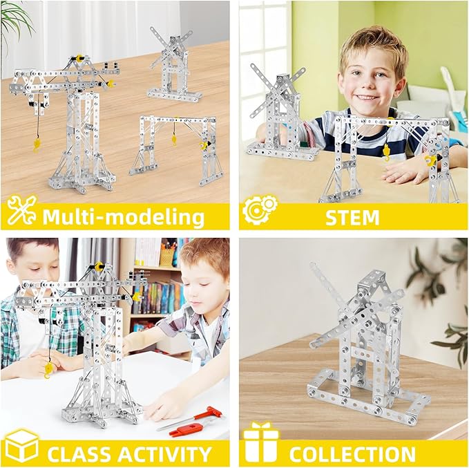 Building Toys Model Set 273PCS - Tower Crane Frame Crane &amp Windmill 3 in 1 Metal Kit DIY Building STEM Projects Educational Assembly Metal Toys