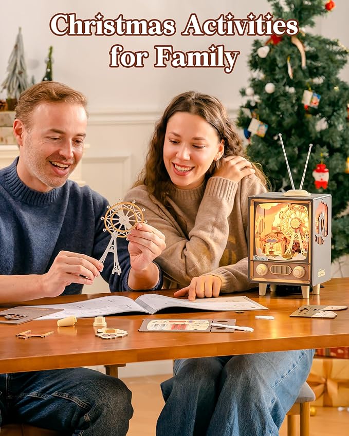 Rolife 3D Wooden Puzzles for Adults DIY Book Nook Kit 16 Ferris Wheel Music Box Model Building Set with LED Crafts for Adults Gifts for Girls Boys (Sunset Carnival)