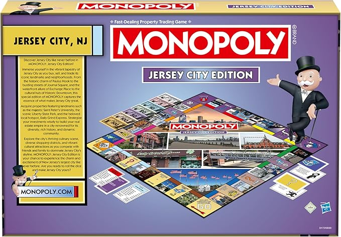Monopoly Board Game Jersey City NJ Edition : 2-6 Players Family Board Games for Kids and Adults Board Games for Kids 8 and up for Kids and Adults Ideal for Game Night