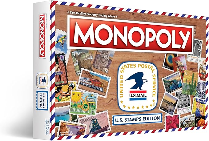 Monopoly: U.S. Stamps Edition | Buy Sell Trade Iconic &amp Collectible USPS Stamps | Classic Monopoly Game | Officially-Licensed United States Postal Service Merchandise