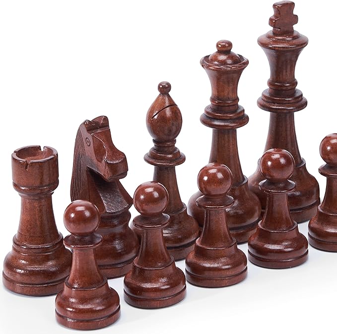 Vamslove Wooden Chess Pieces Large 4.5'' King Set of 32 Luxury Staunton Wood Chessmen for Chess Game Board (Chess Pieces Only) Velvet Storage Bags Included