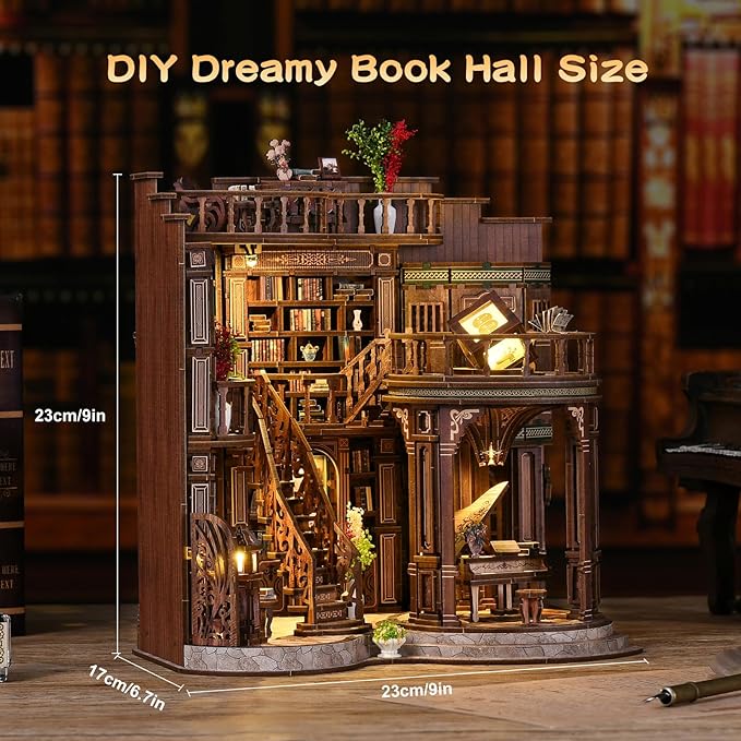 Book Nooks for Adults DIY Miniature Dollhouse Book Nook Kit Model Kits Craft Kits for Adults 3D Wooden Puzzle Book Nook Craft Bookshelf Decor Adult Craft Kits Gift with Led Light