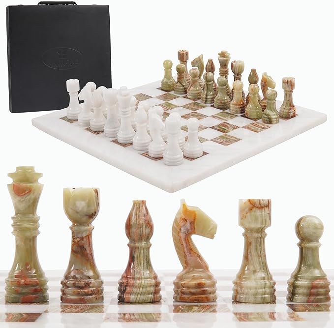 Radicaln Marble Chess Set 15 Inches White and Green with Storage Box Handmade Luxury Board Games for Adults Ideal Marble Chess Board Game Set &amp Chess Pieces
