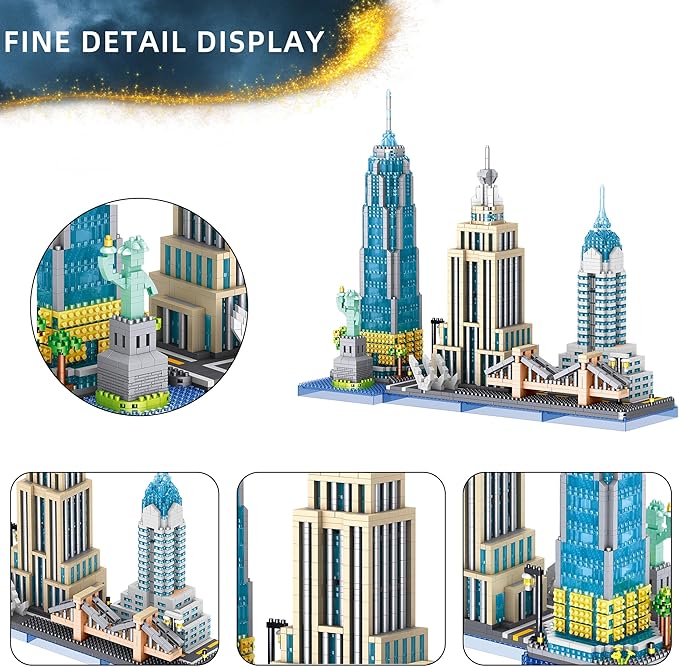 New York Skyline Micro Mini Building Blocks Set - 3262PCS Famous New York Landmarks Model Toys Building Bricks Kit for Adults Ideal Architecture Building Blocks Home&ampOffice Décor Gift(New York)