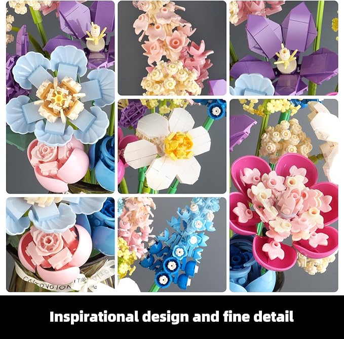 Flower Building Set for Adults Flower Bouquet Botanical Collection Unique Home Décor or Office Décor Great Gift for Her and Him (VASE NOT Included)