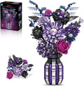 Purple Flower Bouquet Building Set with Vase Plant Botanical Collection for Adults Women Girl 14+ Gothic Home Decor