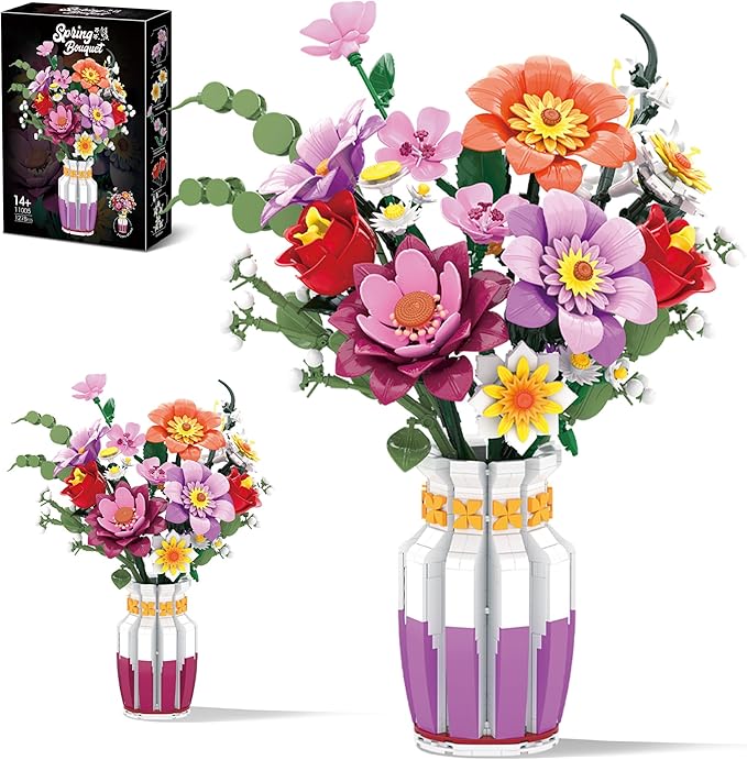Flowers Bouquet Building Set Wildflower with Vase Compatible with Lego Botanical Collection for Adults Women Girls 14+ Home Office Decor
