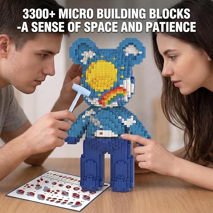 12.6 Starry Sky Teddy Blocks Bear Building Bricks Set - Micro DIY Craft Kit for Adults - Collectible Decor for Office livingroom Book Shelf - Screen-Free Stress Relief Gift Idea