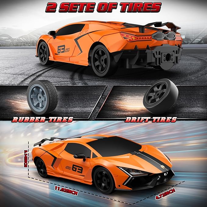 RC Drift Car 1:16 Remote Control Car 2.4Ghz High Speed RC Cars 4WD Racing Sport Toy Cars with LED Lights Spray Drifting Tires 2 Batteries for Kids Boys Girls Adults Birthday Christmas