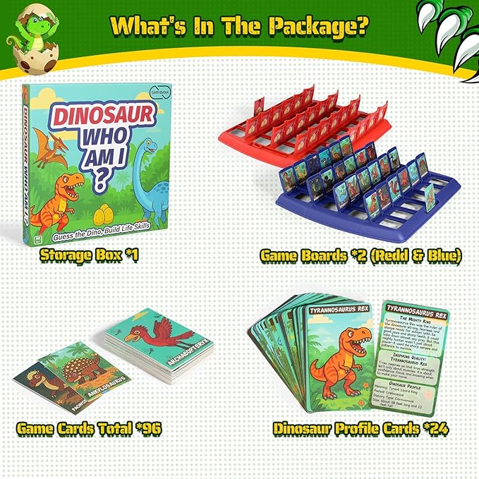Garybank Guess Dinosaur Who Am I Games for Kids 24 Educational Dino Cards with Facts &amp Inspiration Dinosaur Learning Toys for Developing Critical Thinking and Speech Therapy Age 6 and Up