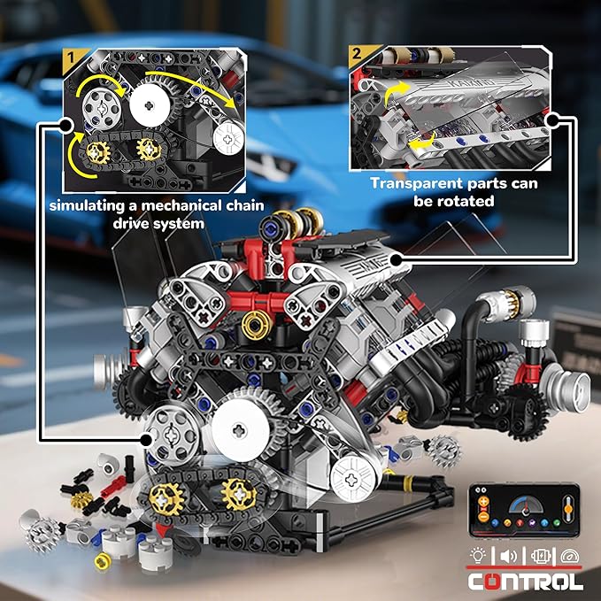 V8 Engine Building Set Mini Model Kit That Runs Technic with APP Control Motor &amp Light Collectible Engineering for Adults Boys 14+
