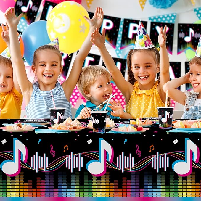Music Party Supplies Disposable Paper Plates Napkins Cups Tablecloth and Banner for Girls Boys Music Party Birthday Decorations Serve 25.
