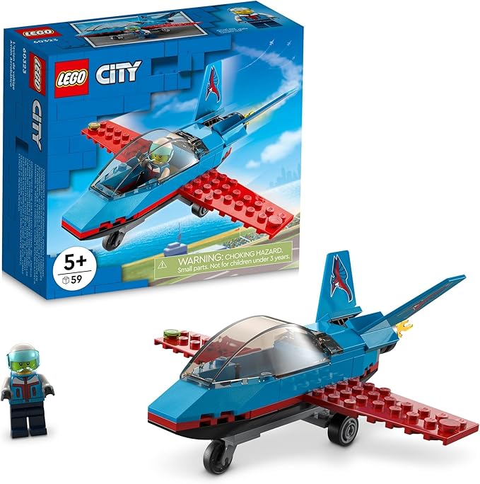 LEGO City Great Vehicles Stunt Plane 60323 Jet Airplane Toy 2022 Building Set Gifts for Kids Boys and Girls 5 Plus Years Old with Pilot Minifigure