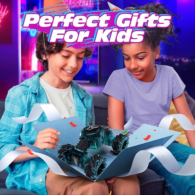 Tecnock Remote Control Car for Boys Girls 2.4GHz 4WD Gesture Sensing RC Stunt Car Toys - 360° Rotating Double Sided Hand Controlled RC Cars with LED Lights Gifts for Kids Ages 6-8 8-12