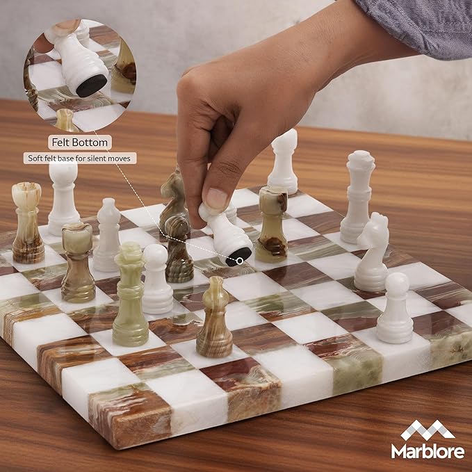 Marble Chess Set 10 Inch White &amp Green Travel Chess Board with 32 Pieces &amp 2 Extra Queens Handcrafted Classic 2 Player Chess Game for Adults