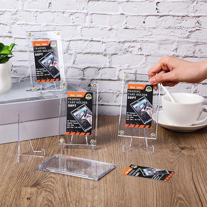 Screw Trading Card Protector with Display Stands Acrylic 35 PT Baseball Card Holder for Football Sports Game Business Display(50 Pcs)