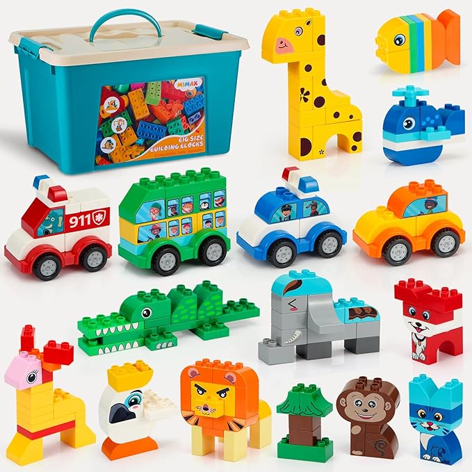 MIMAX Classic Big Bricks Building Blocks Set 180 PCS Toy Building Sets for All Major Brands Interactive Building Toy with Storage Box for Kids Boys and Girls