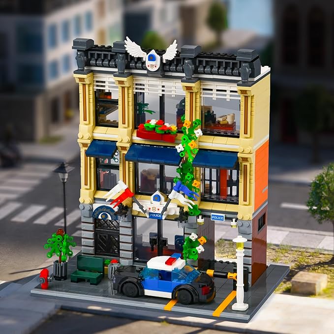 City Police Station Building Sets for Adult with Police CarThree Floor Police Station Toys with LightsGift Idea for Adults and Boys 14+ (1446 PCS)
