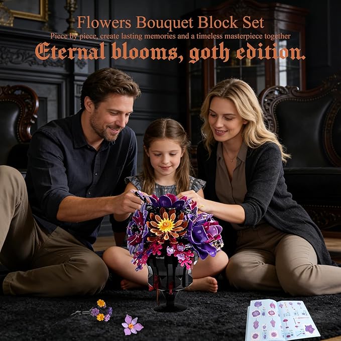 Flowers Bouquet Block SetElegant Purple Bouquet Building with Detailed Instructions for Parent-Child Bonding &amp Creative AchievementGift Idea with Purple Theme for Loved One or Gothic Decor Lover
